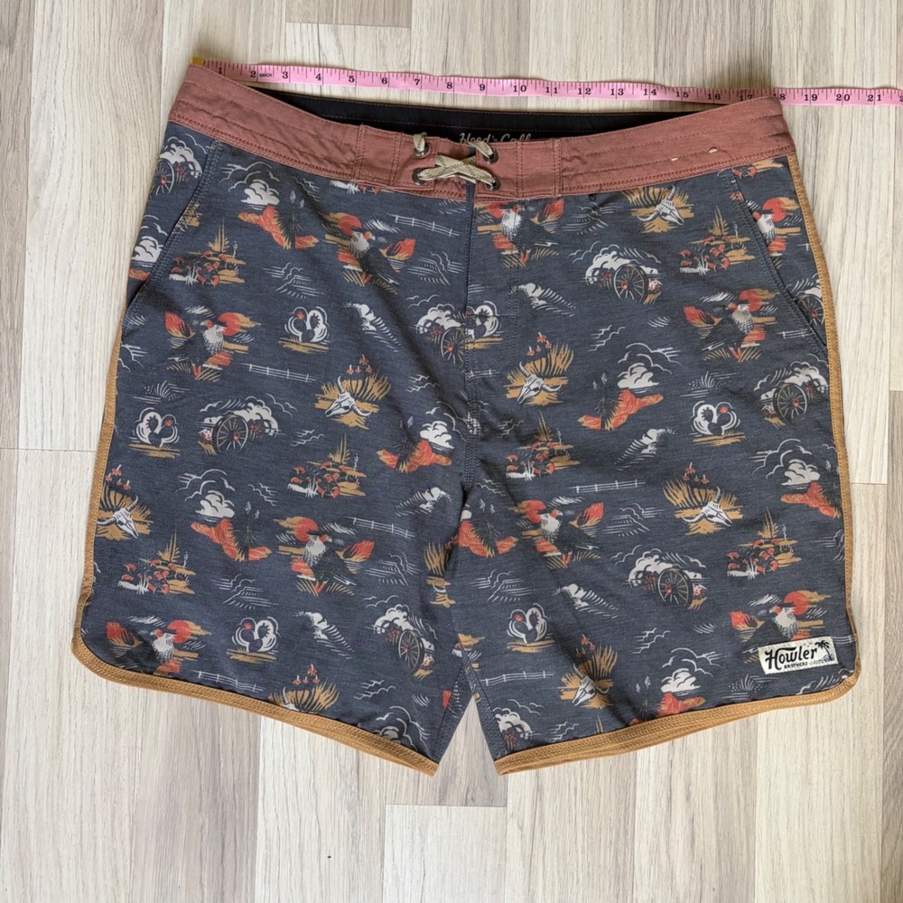 Howler Brothers Mens Western Print Board Shorts Gray Size 35 Heed The Call